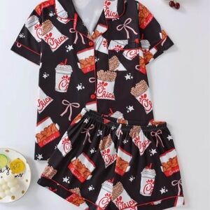 Chic fil a Kids Black and Brown Snack Print Pajama Set